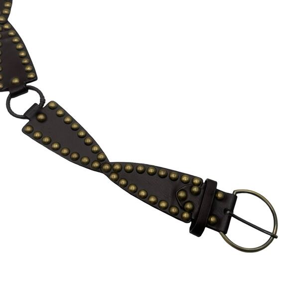 RARE women\'s leather belt - Studded brown Leather - SIZE S/M Small Medium